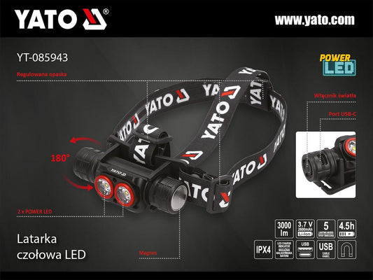 Yato Otsalamppu IPX4 ladattava tekniset tiedot