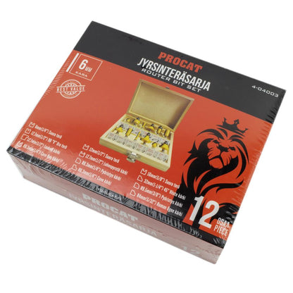Procat Jyrsinteräsarja 12 osaa   6 mm karalla puulaatikossa