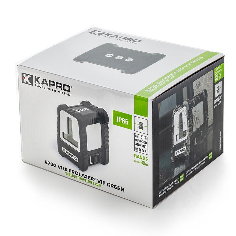 Ristilaser Kapro 870G vihreä,    1P + 1 V, IP65 suojattu runko