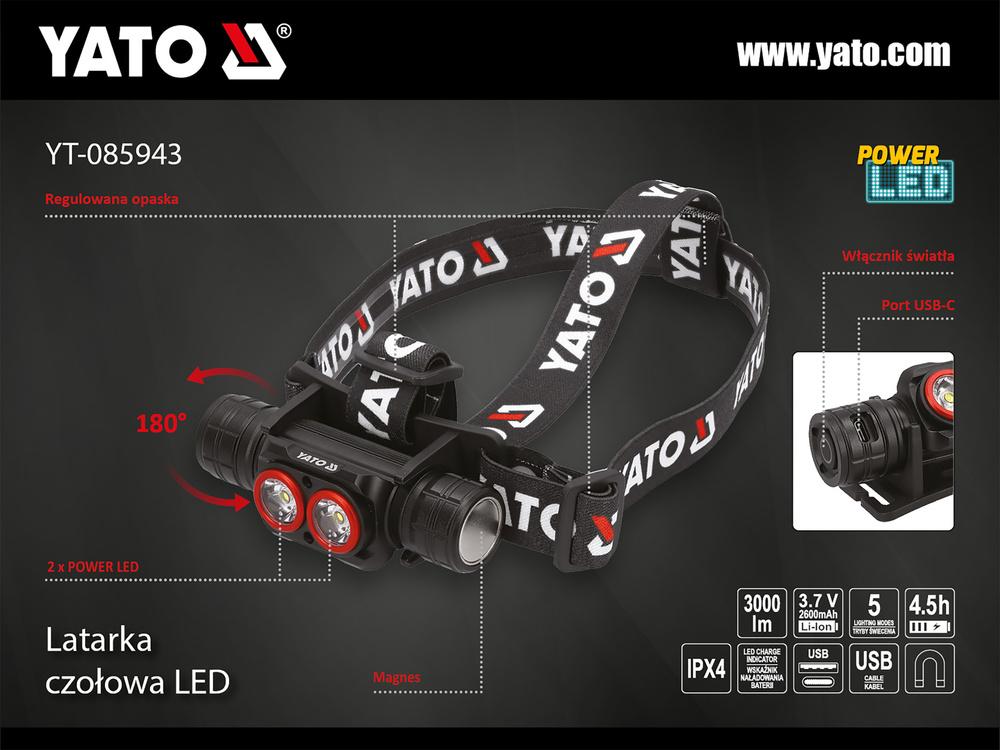 Yato Otsalamppu IPX4 ladattava tekniset tiedot